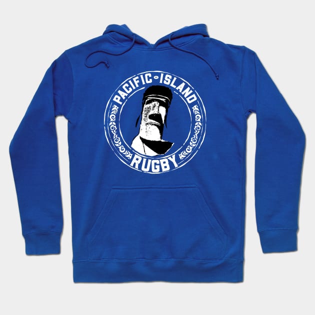 Easter Island Head Rugby Fan - White Text Hoodie by atomguy